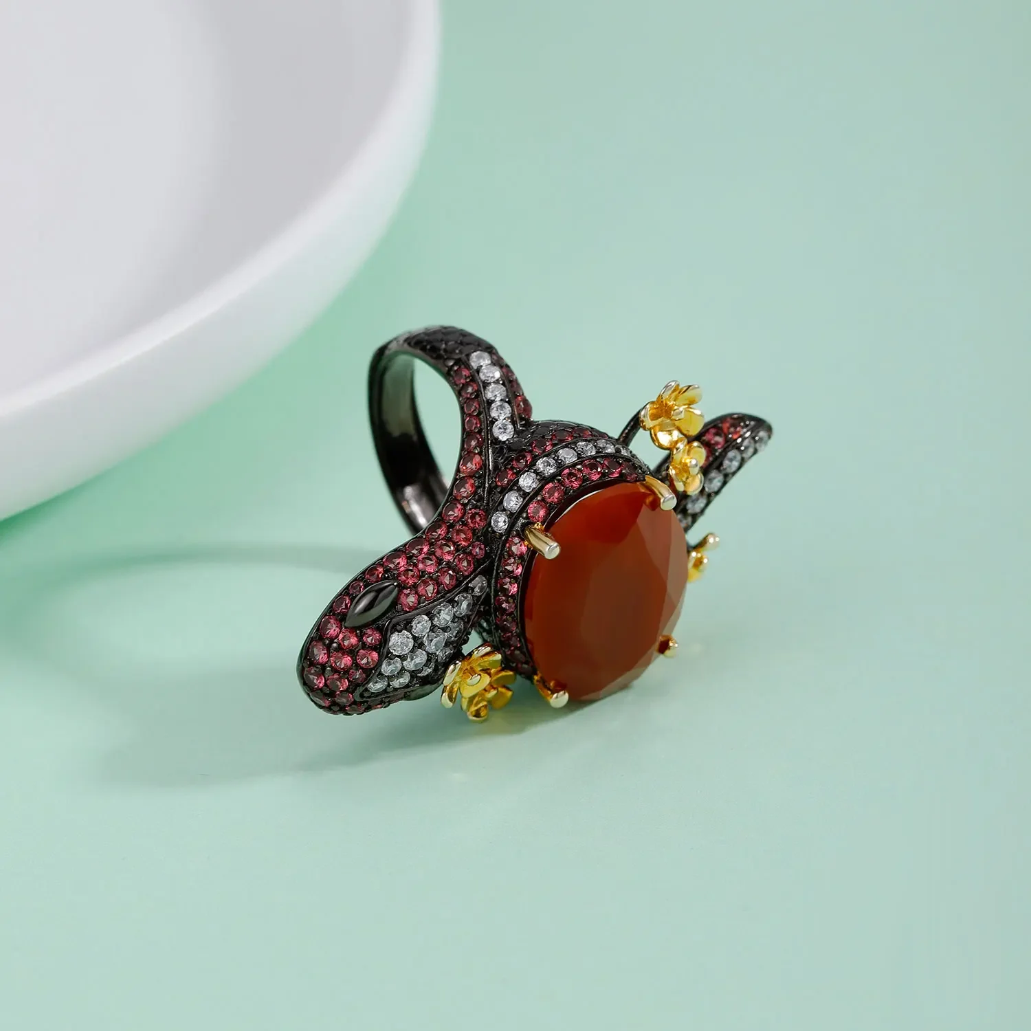 GEM'S BALLET Original Natural Red Agate Vintage Rings 925 Sterling Silver Adjustable Cocktail Rings Fine Jewelry Gift Fot Her