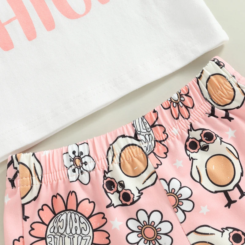 Conjuntos de roupas de Páscoa para bebês meninas rosa manga babada top coelho estampa leggings combinando faixa de cabeça e laço