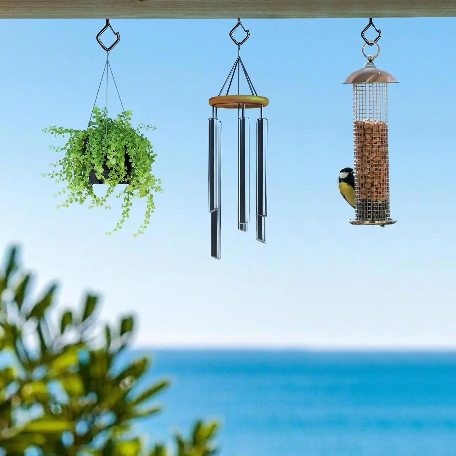 Outdoor String Light Hooks 35 Pack Black Q-Hangers With Safety Buckle Ideal for Hanging Patio Lights Plants Bird Feeders Hooks