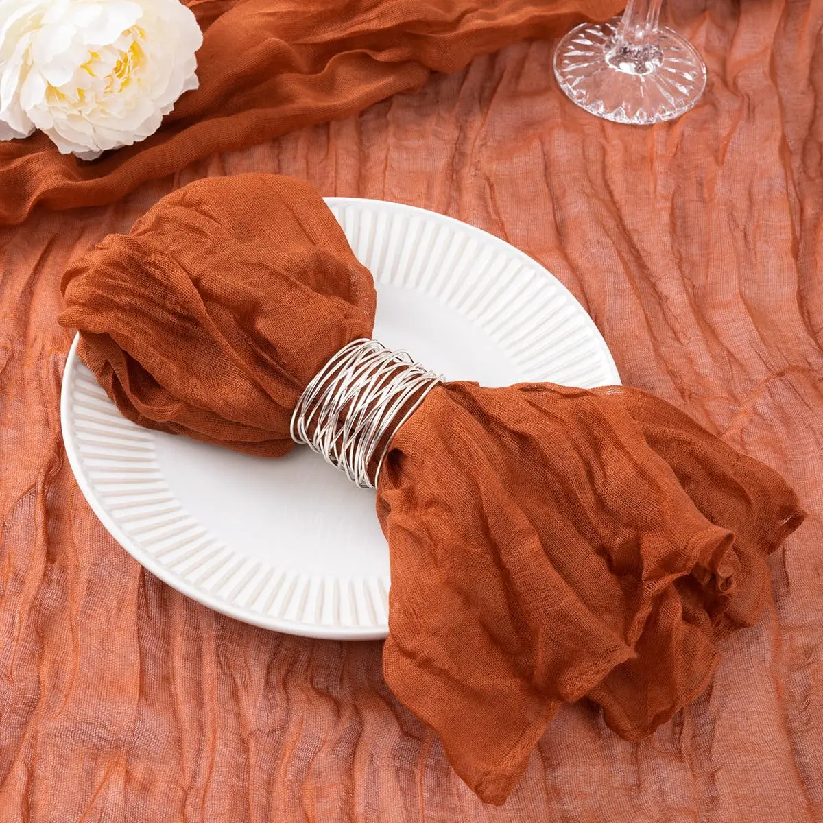 100 Pcs Gauze Cheesecloth Napkins 19.7 X 19.7 Inch Dinner Cloth Napkins with Wrinkled Decorative Cloth Napkins for Home Wedding