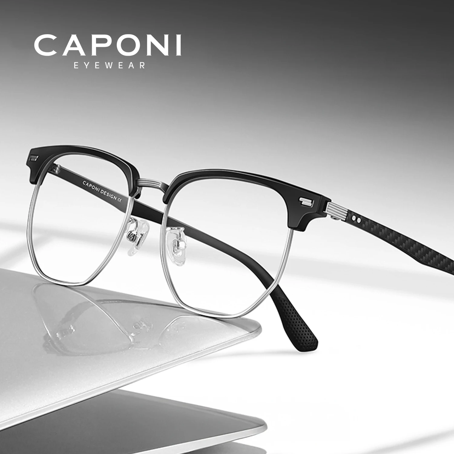 CAPONI Original Designer Men Glasses Frames Carbon Fiber Business Glasses Anti Blue Light Multifunctional Frame Glasses J24612