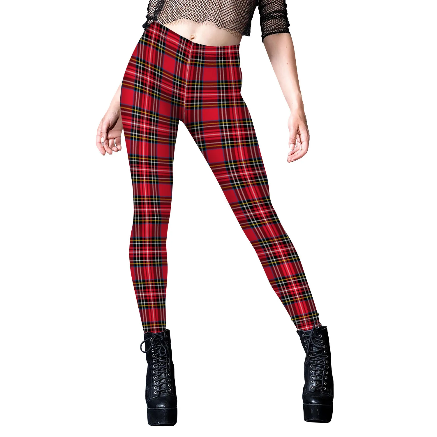 2024 New Digital Print Red Checkered Leggings Elastic Women's Yoga Pants Women