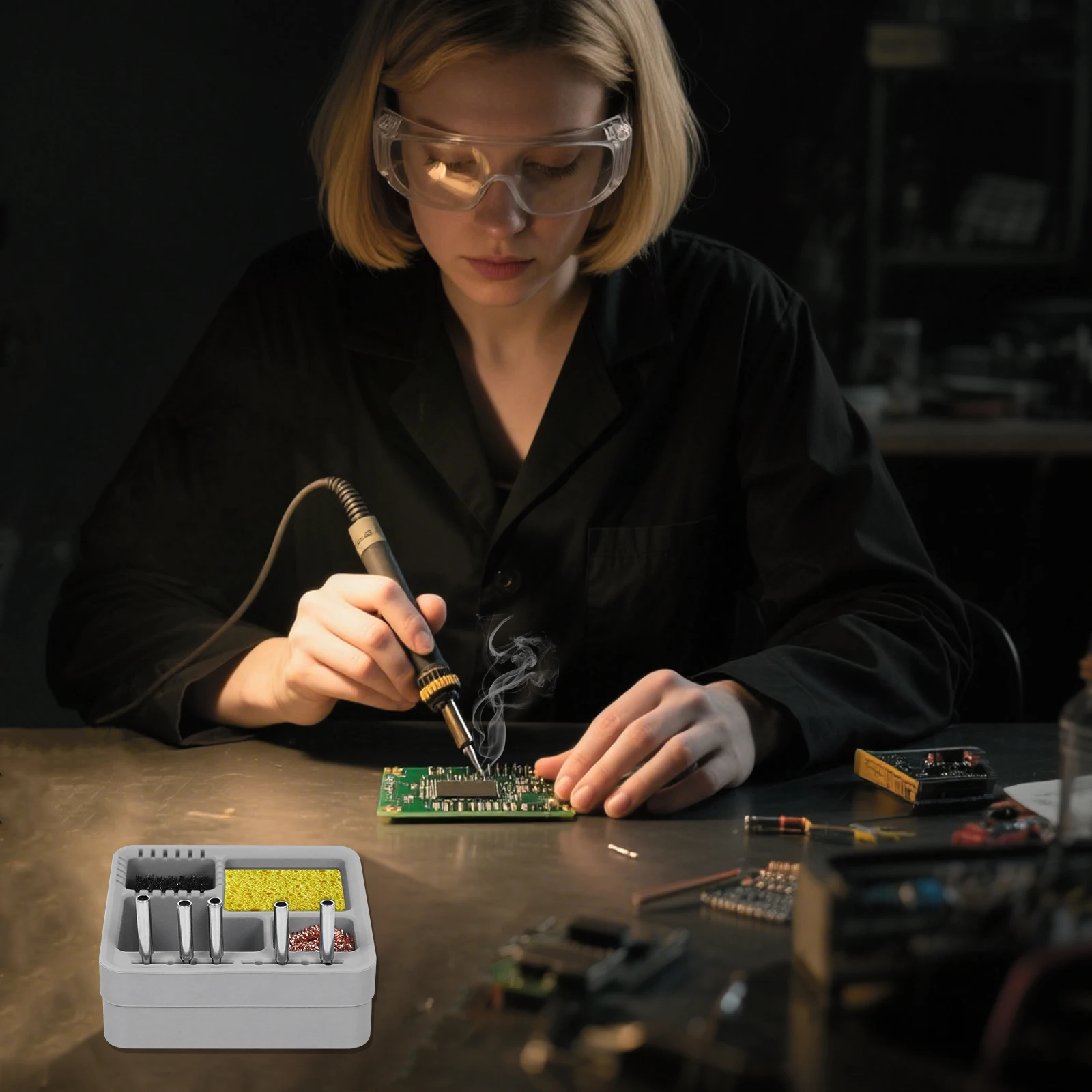 Toolour Soldering Iron Tips Cleaning Tool Steel Brush/Sponge/Copper Wire Welding Head Tin Slag Remove Cleaner Tool Silicone