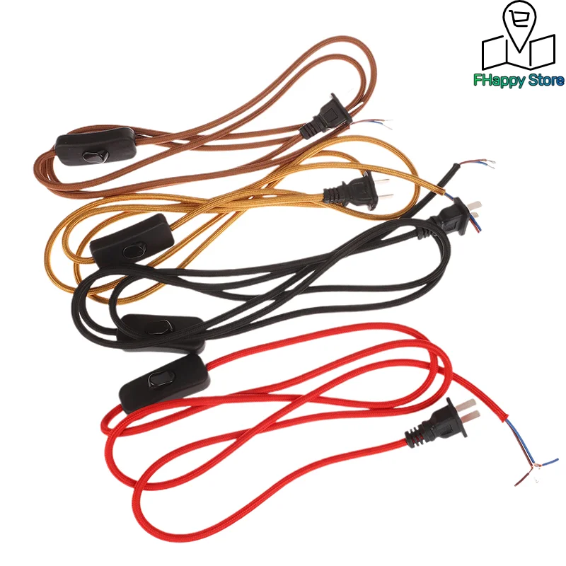 220V AC Power Cords With Plug Switch Fabric Textile Covered Flex Cable Wire 1.8 Meters Extension Cord For Table Lamp