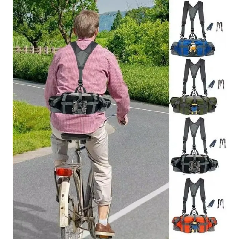 Outdoor waist bag with double shoulder and double water bottle positions, hiking waist bag, lightweight cycling backpack, adjust