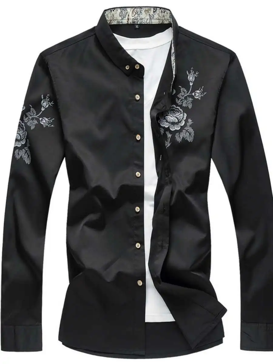 

Новая мужская повседневная рубашка с длинным рукавом, корейский модный бренд, приталенный крой, с принтом на воротнике, цветная, зимняя мода 2023, для повседневной носки