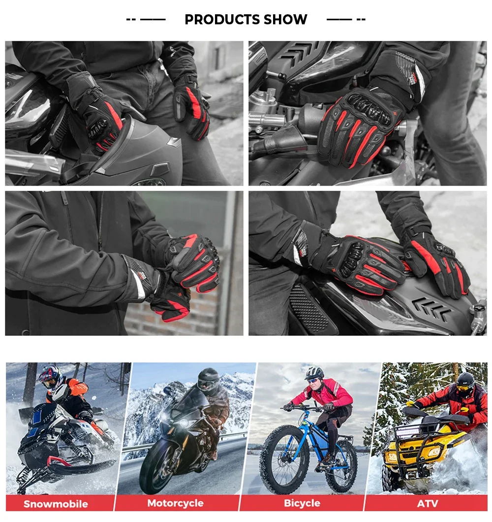 KEMiMOTO CE Motorradhandschuhe Winter Schwarz Guantes Moto Invierno Warm Touchscreen Wasserdicht Winddicht Schutzhandschuhe – Detail 18