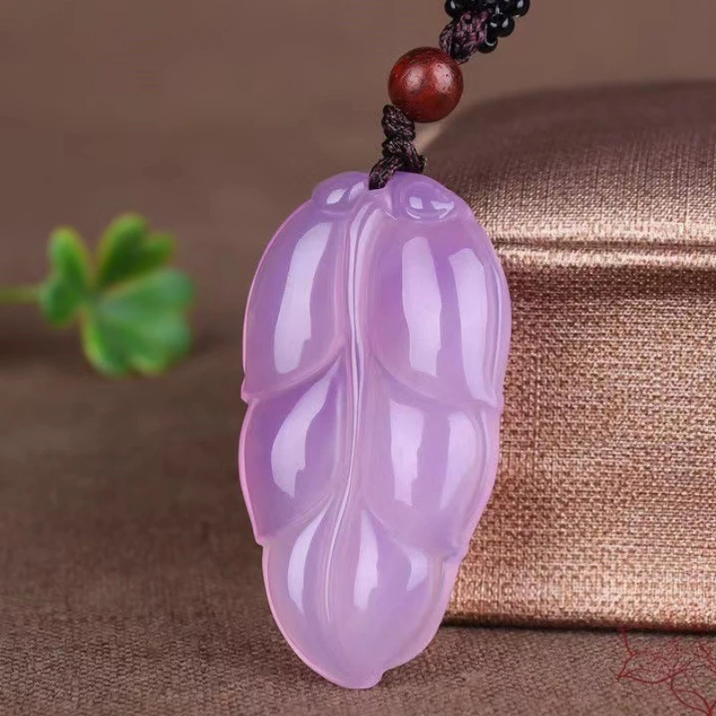 

Ice Chalcedony Leaf Pendant Men's and Women's Chalcedony Agate Leaf Pendant