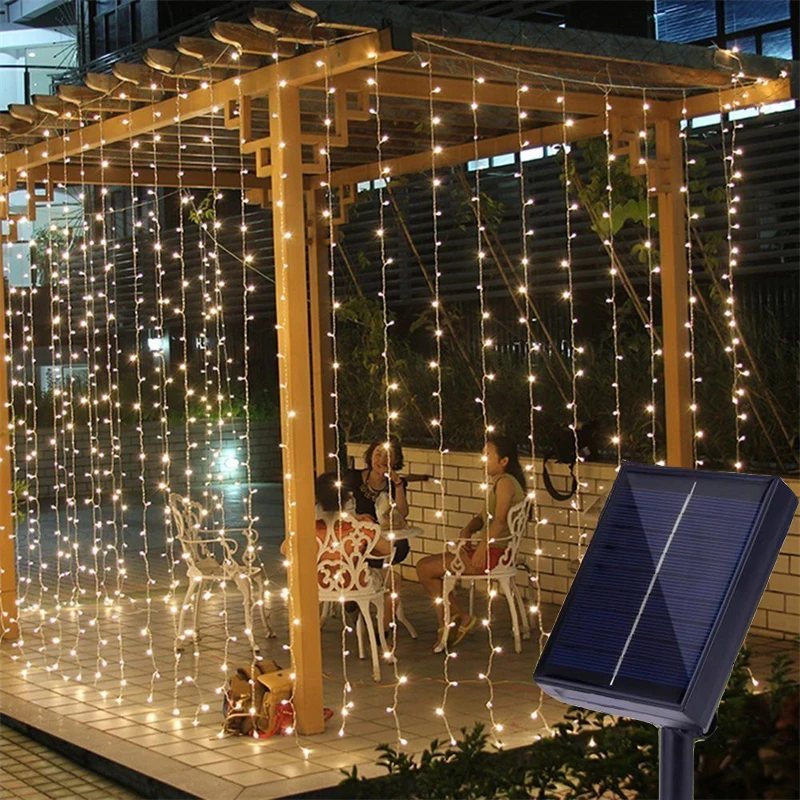 Zonne-Energie 8 Modi Outedoor Bruiloft Zonnegordijn String Sprookjesachtige Verlichting Voor Patio Veranda Achtertuin Home Party Tuin Kerst Decor