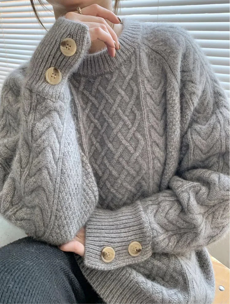 

Lazy Style Sweater Women's O-neck Pullover Long Sleeve Winter Knitted Sweater Warm High Quality Jumper Sweater Tops Are Thick