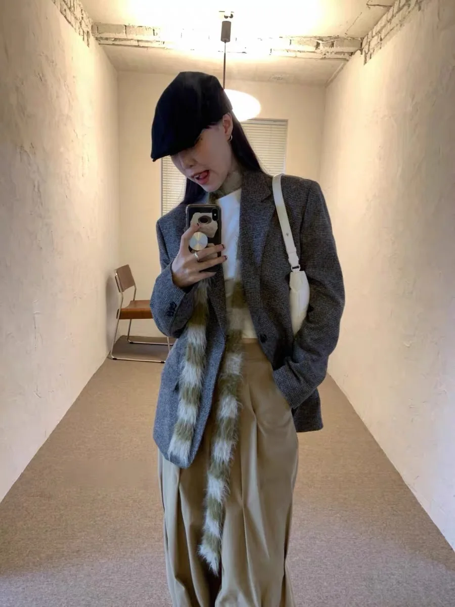 Sciarpa versione stretta a righe color sangue retrò Stratificazione Aosphere Senso Versatile accessorio invernale personalizzato