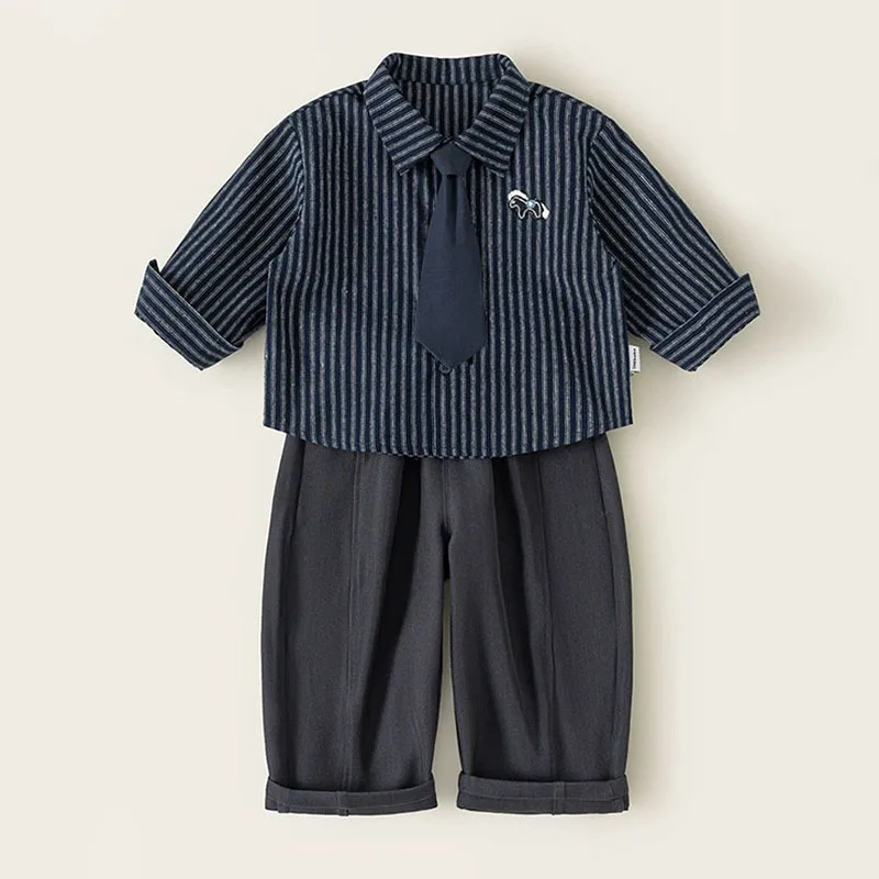 3Piece Spring Fall Baby Clothes Boys Clothing Korean Fashion Stripe Gentleman Long Sleeve Tops+Pants Kids' Sets And Outfits B527