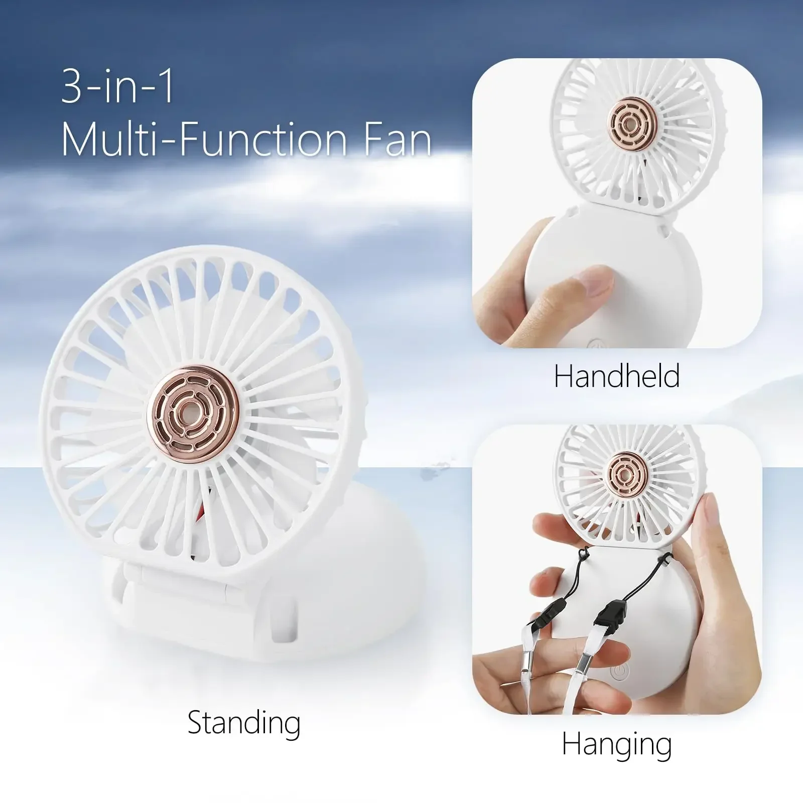 3-скоростной настольный портативный воздухоохладитель с сильным ветром, летний мини-вентилятор для шеи, USB перезаряжаемый складной вентилятор, для кемпинга