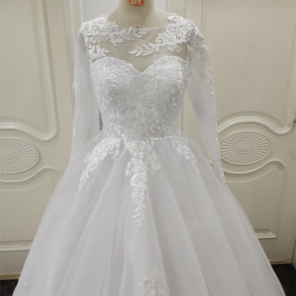 9364 Luxury Ball Gown Wedding Dress Long Sleeves Applique Princess Bridal GownsBride Marrigae Party Women Celebrity Clothing