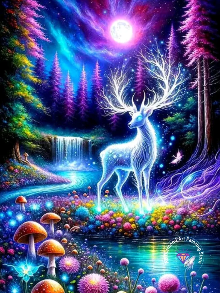 

Deer Animal AB Diamond Painting Kit Square Round Diamond 5D DIY River Moon Mosaic Handmade Art Adult Exquisite Gift Home Decor