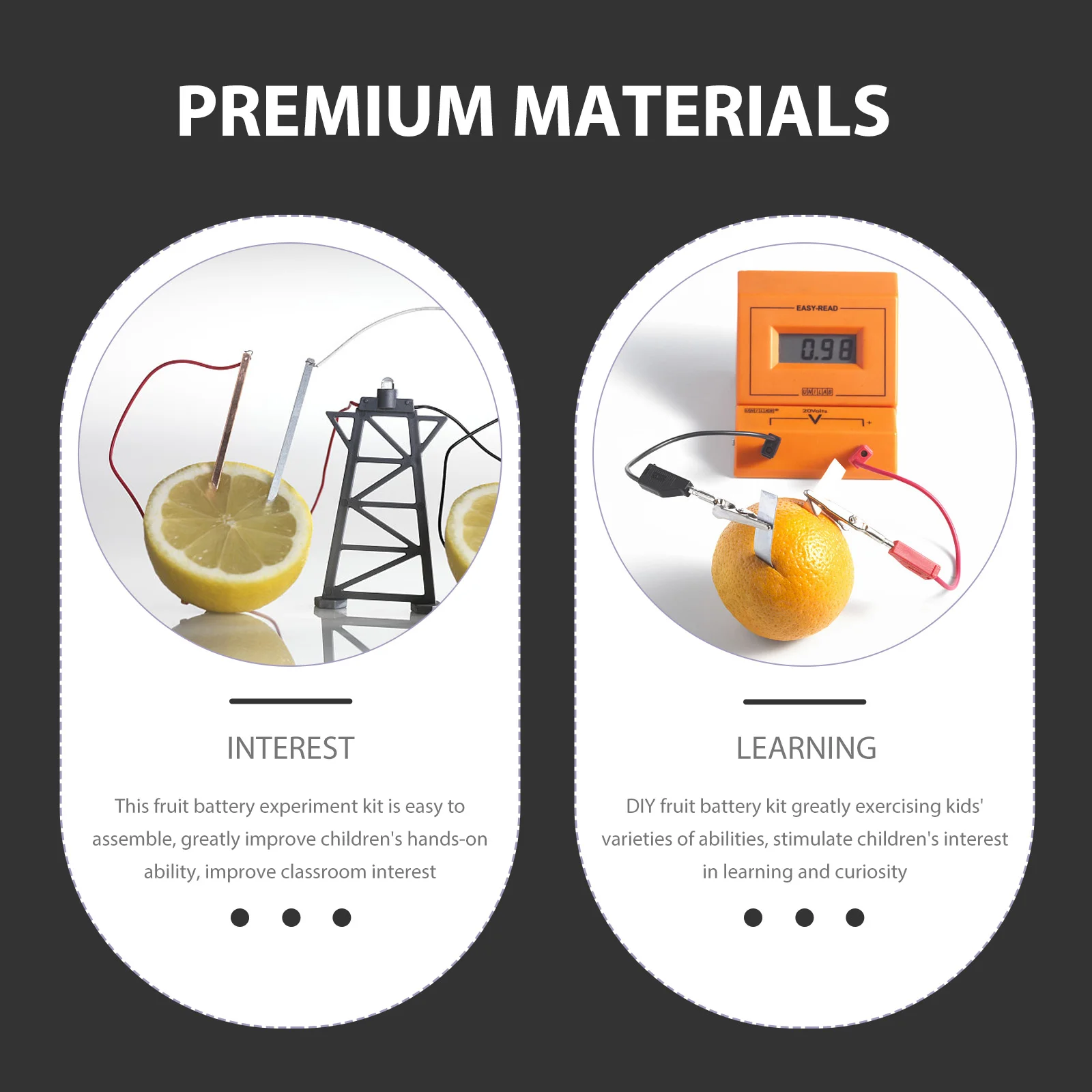 Juguete educativo Frutas Generación de energía Kit experimental Dispositivo Suite Ciencia del metal