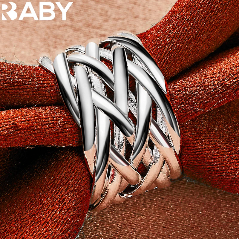 

URBABY 925 Sterling Silver Cross Weaving Rings For Women Men Wedding Ring Engagement Band Charms Fashion Jewelry Accessories