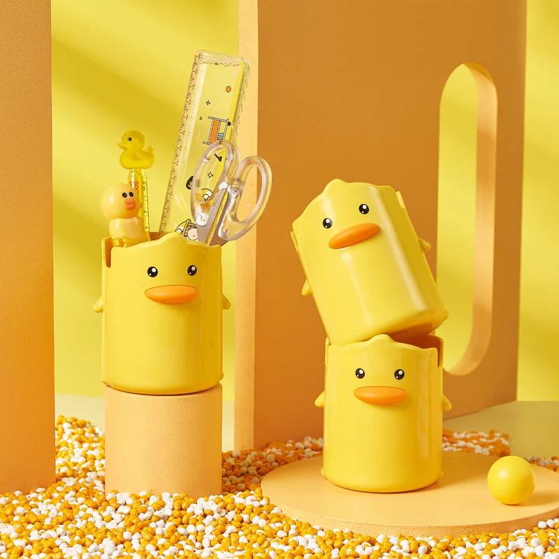 Cute Little Yellow Duck Student Pen Holder Toothbrush Holder Children's Stationery Storage Box Mobile Phone Holder Desk Storage