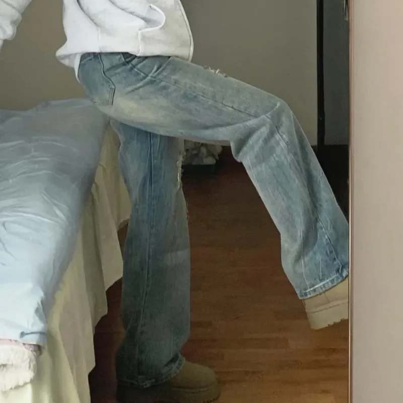 

Прямые джинсы для женщин в американском стиле High Street Washed College Girls Универсальные весенне-летние шикарные ретро сделать старую полную длину