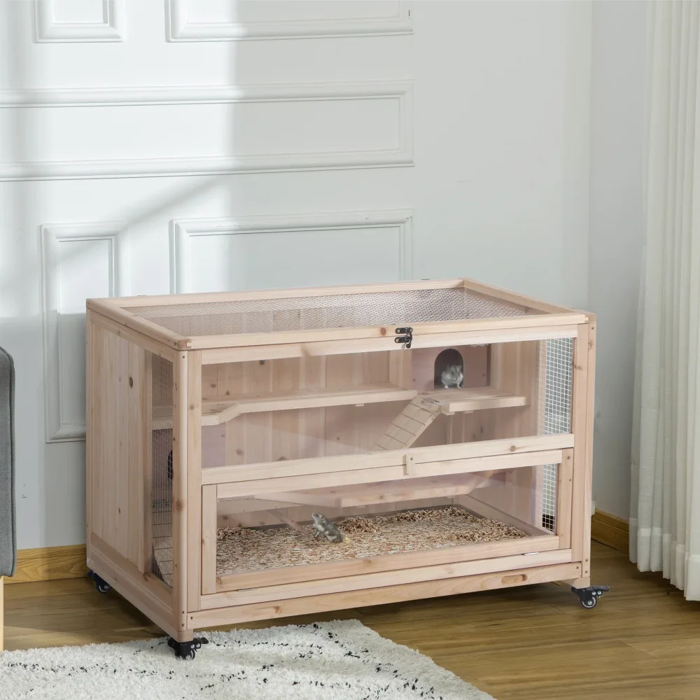 

Wooden Hamster Cage Large Size Natural Wood Durable Pet Home