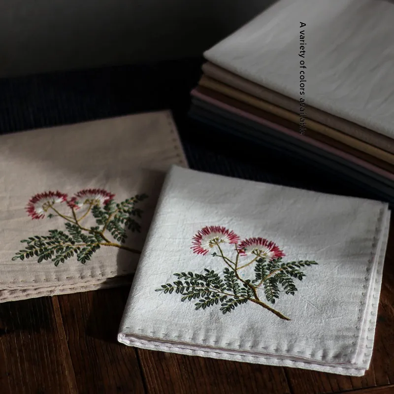 Chinese Style Albizia Flower Embroidery Soft Cotton Handkerchief Diy Kit Unisex Sweat Absorbent Hanfu Matching Pocket Square Cra