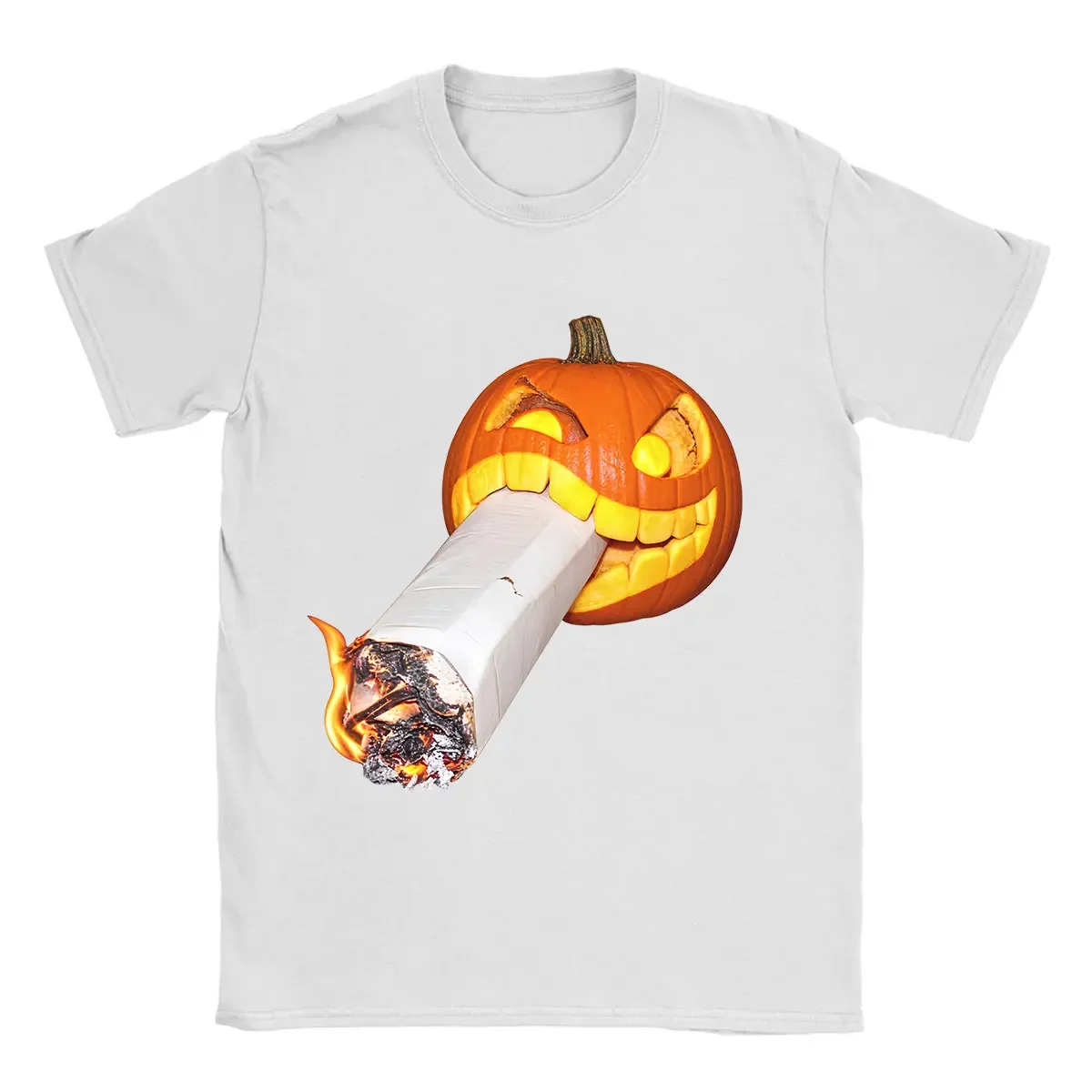 Smoking Pumpkin Funny Halloween T-shirts Jack O Lantern Cigarette Spooky Graphic T-shirt Oversized T Shirt