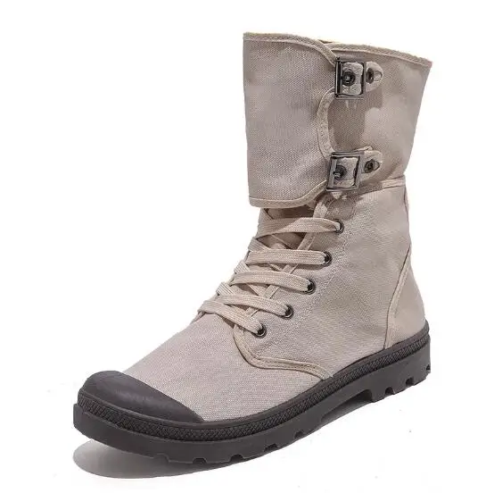 Work Boots Men's British Style Retro Long Barrel Martin Boots Breathable High Top Canvas Shoes