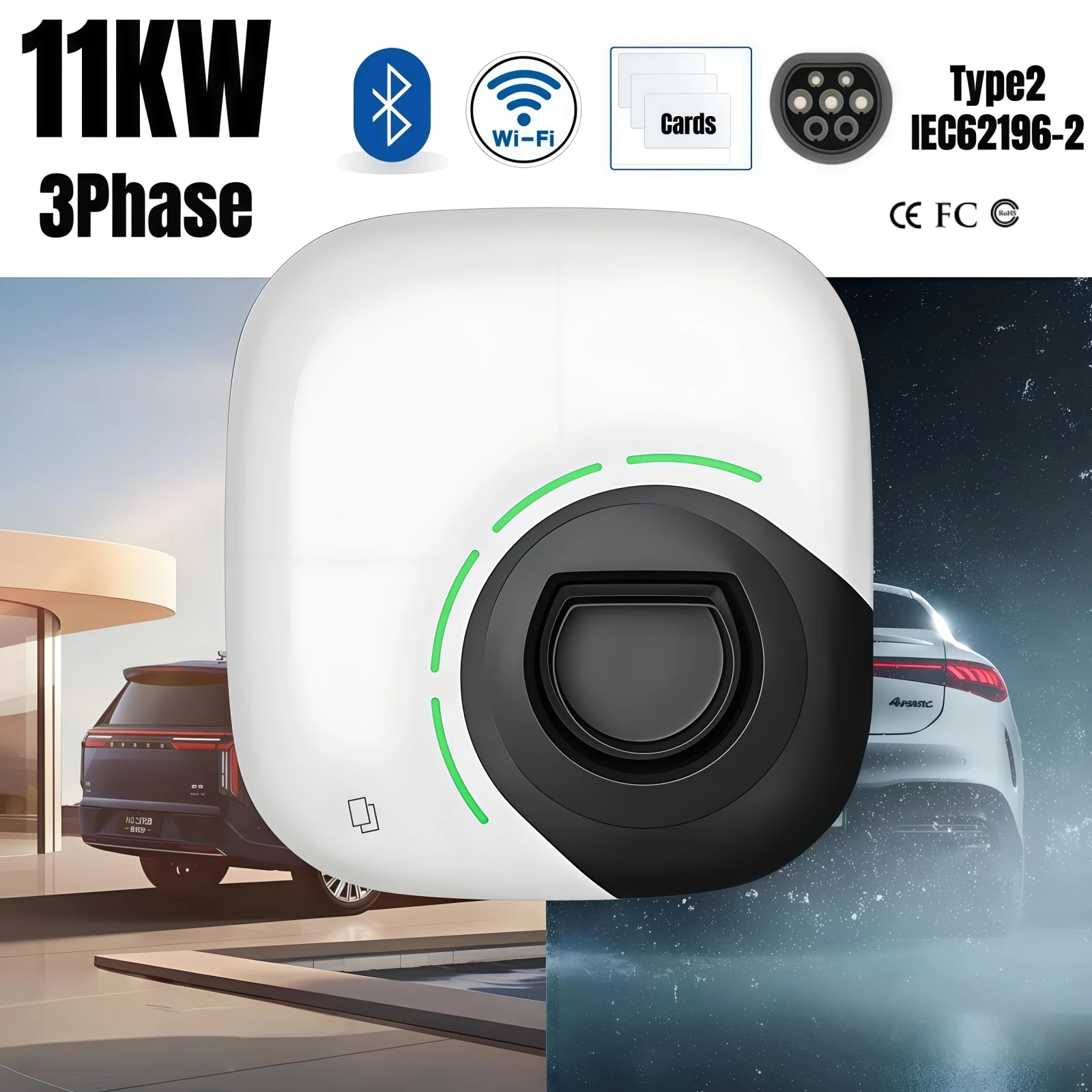 

Type2 Зарядная станция для электромобилей 11 кВт Зарядное устройство для электромобилей Тип 2 Wallbox 16A 3-фазный кабель для зарядного устройства для электромобилей IEC62196-2 Управление через приложение