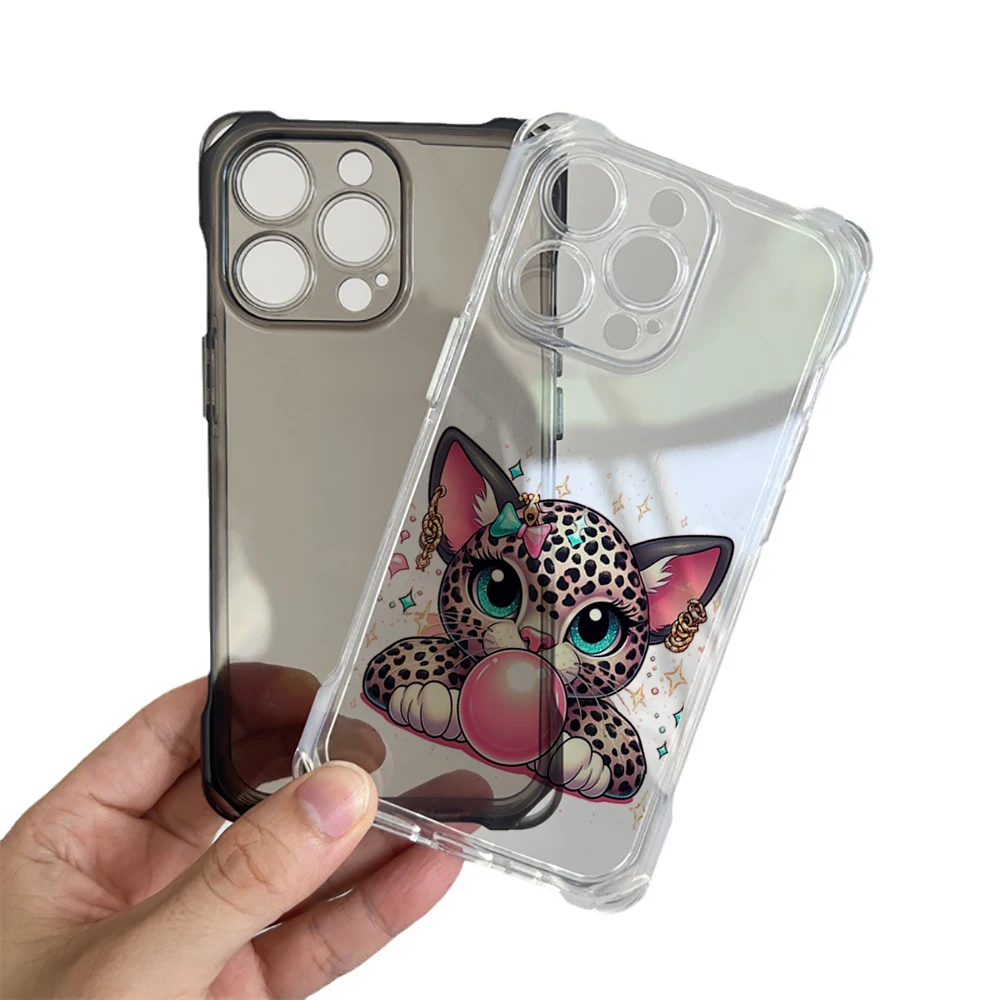 Beautiful leopard print Collection Suitable for iPhone 15 Case Portable Four Corner Drop Protection Equip with hanging rope C#