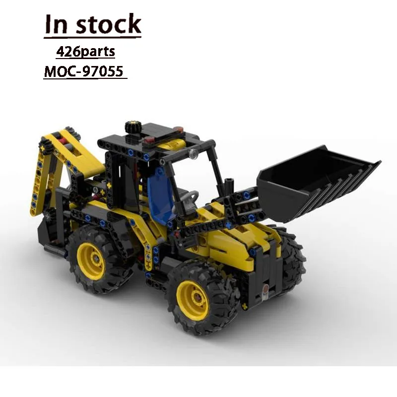 MOC-97055 New City Yellow Backhoe Loader Building Block Model, 426 Parts, Creative Birthday Toy Gift for Boys and Children