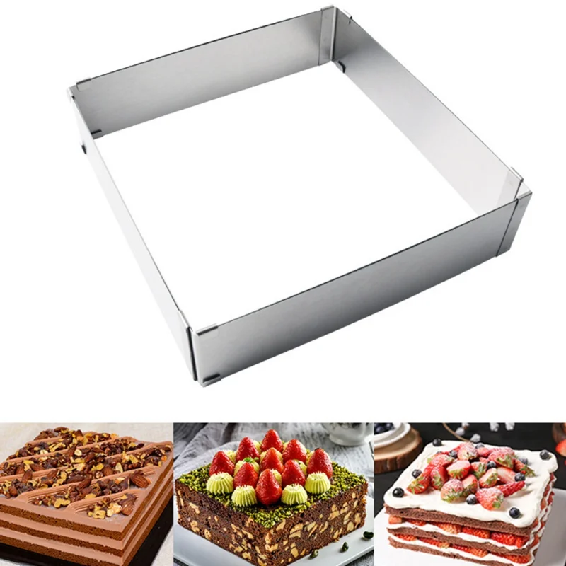 

Stainless Steel DIY Cake Cutter Width Adjustable Square Rectangle Shape Mousse Ring Kitchen Baking Cooking Tool Cake Molds