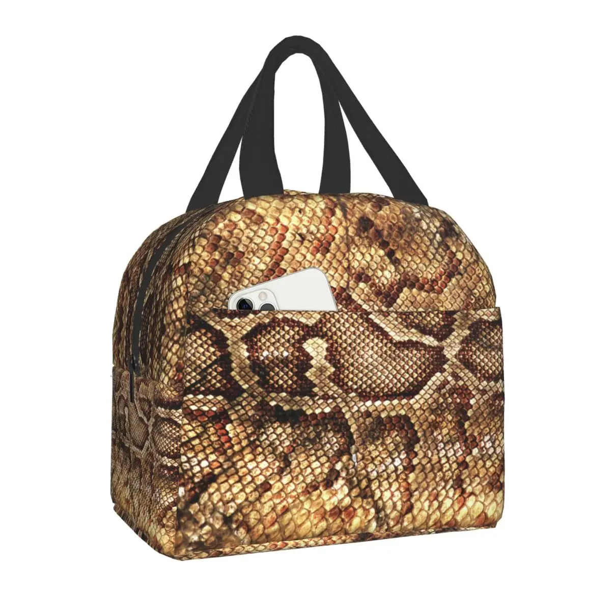 

Snake Skin Texture Print Insulated Lunch Tote Bag for Women Snakeskin Portable Cooler Thermal Bento Box Kids School Children