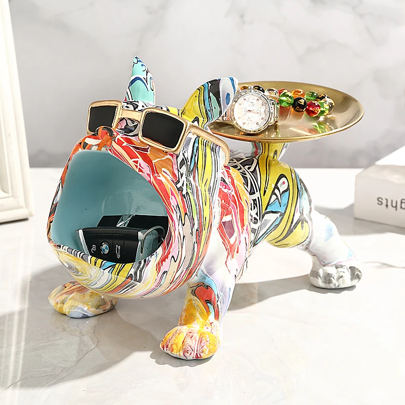 Nordic Luxury Home Decoration French Bulldog Statue Decor Storage Tray Living Room Bedroom Dog Figurine Interior Decoration