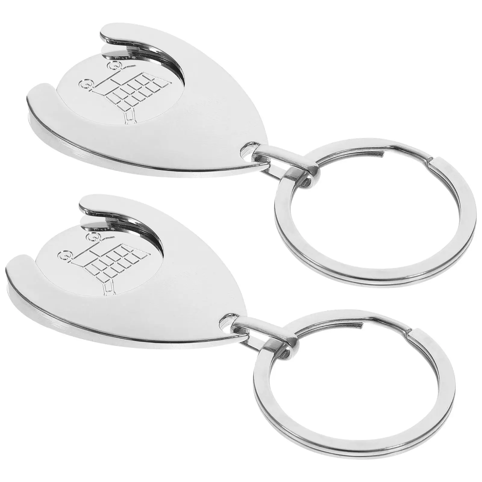 2PCS Metal Trolley Token Key Ring Shopping Cart Coin Keychain nament Lightweight Portable Keyrings Small Shopping Trolley Token