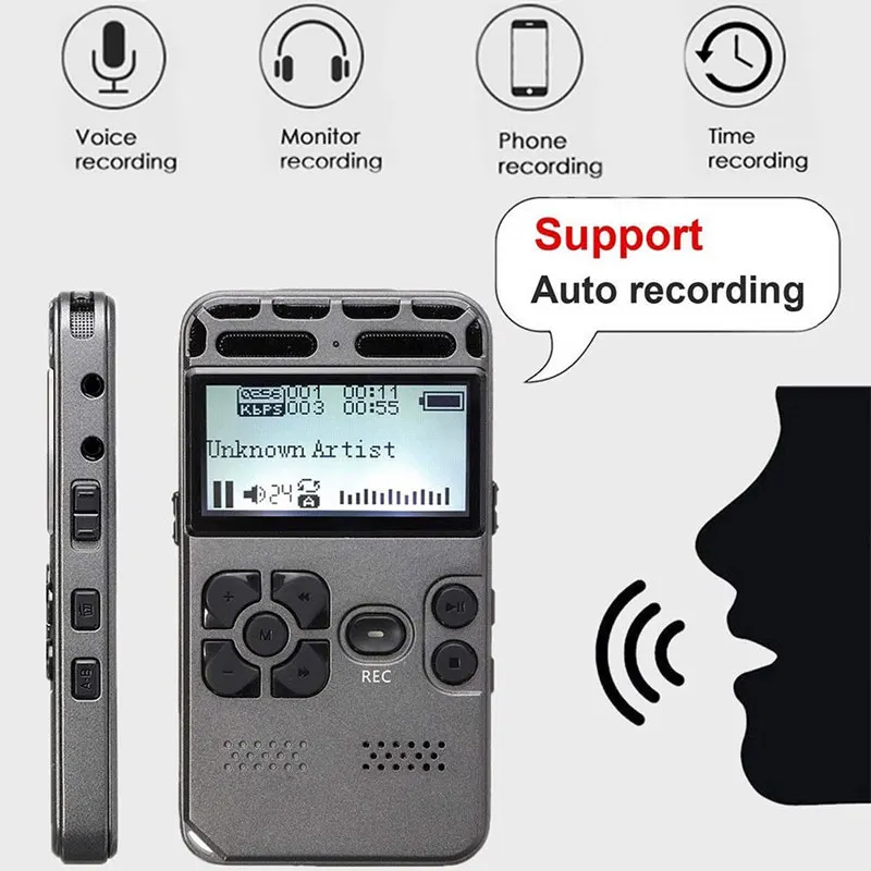 Digital Voice Recorder Voice Activated Mp3 player 32GB Music Player Card One-button Record Noise Reduction Dictaphone V35