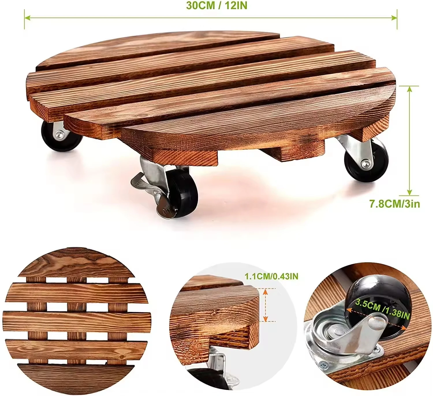 Wooden Wheels Heavy Duty Rolling Plant Stand Dolly Rollers Cart with Metal Lockable Casters