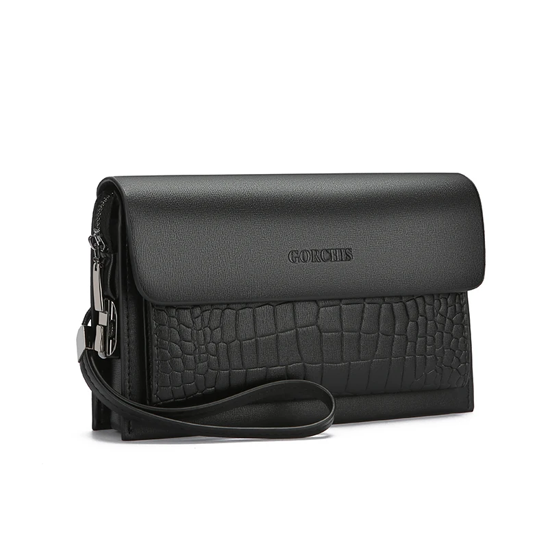 Men's Password Lock Clutch Bag with wristband Crocodile Print Handbag Wallet Multi Card Position Tide Men's Bag Soft Leather