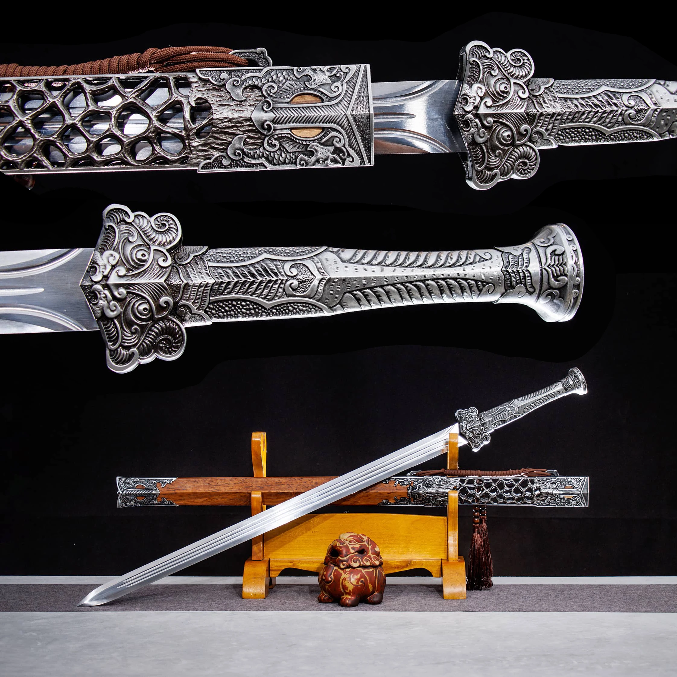 103cm Medieval China Qin King Battle Preparation Sharp Carbon Steel full tang katana Samurai Sword weapons Knight Ninja Fighting