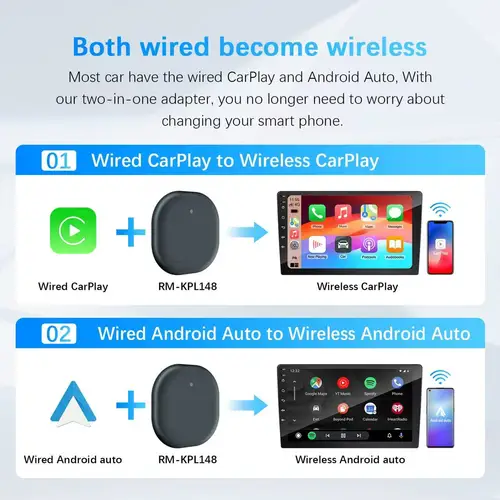 Imagen 2 del producto Dongle inteligente Android para casi todo tipo de automóviles con cable de fábrica, adaptador inalámbrico CarPlay y Android Auto 2 en 1