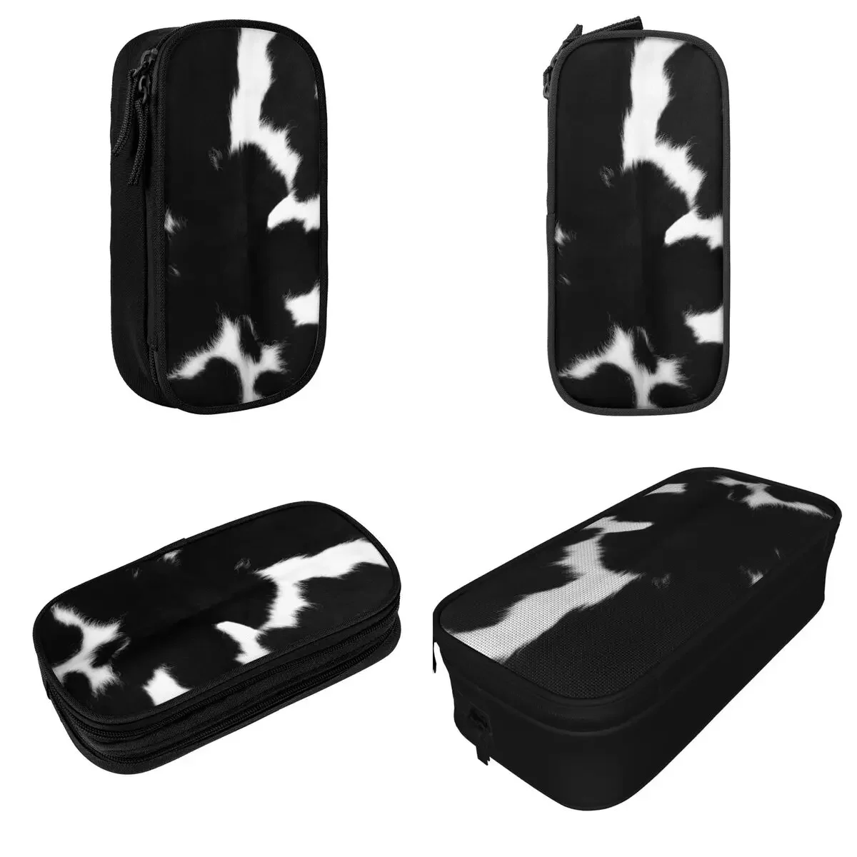 Black White Cowhide Cow Skin Pattern Farmhouse Pencil Case Pen  Bags Student Large Storage School Supplies cases