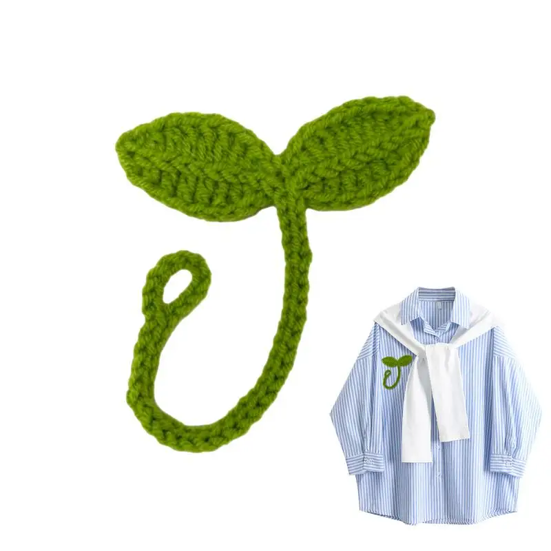 Handmade Crochet Leaf Sprout Multifunctional Bookmark Leaf Decor Green Crochet Accessories DIY Craft Gift For Holidays New Year