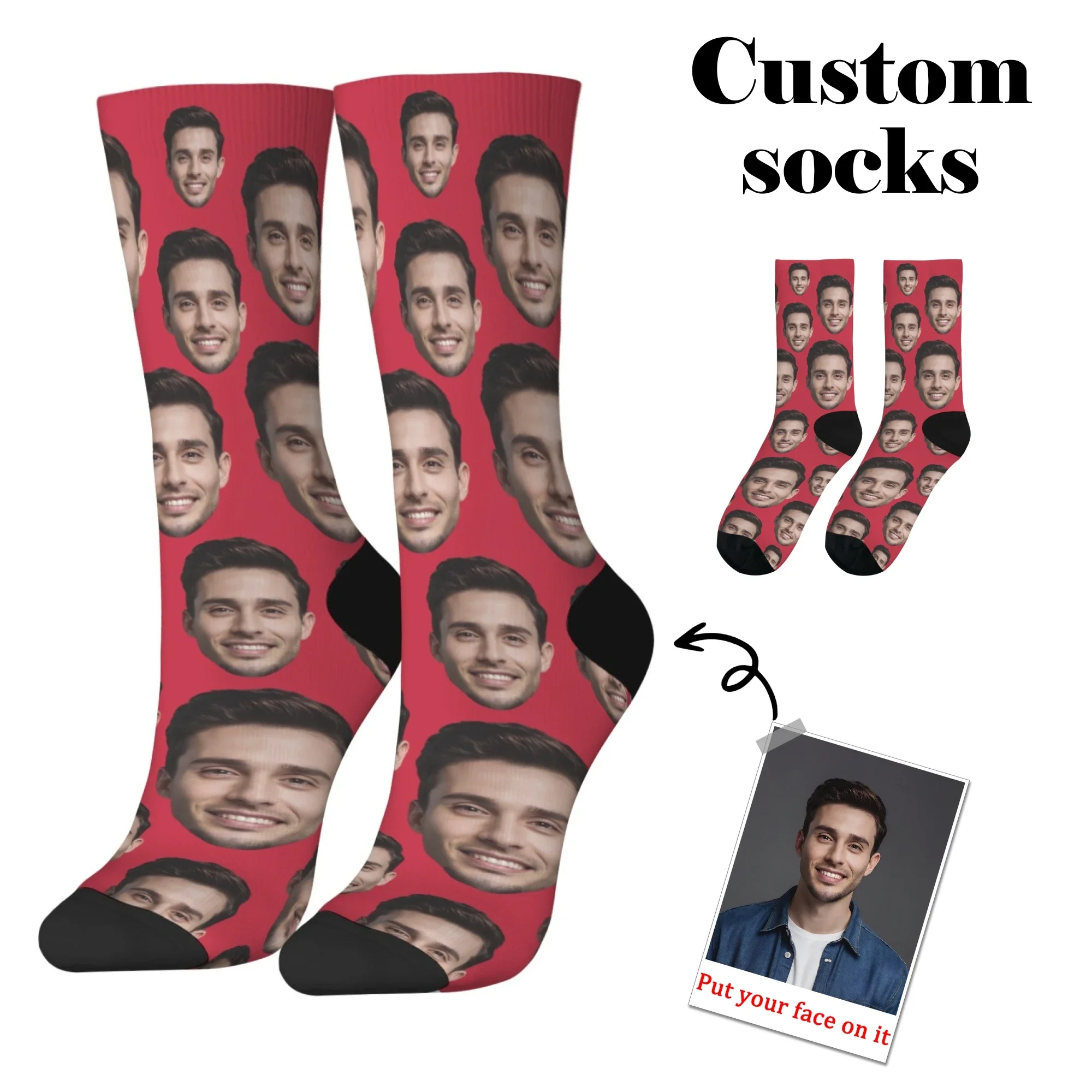 جوارب متوسطة الأنبوب مخصصة للرجال، جوارب وجه بورتريه صور DIY، جوارب مضحكة شخصية، هدايا عطلة حفلات عصرية جديدة.