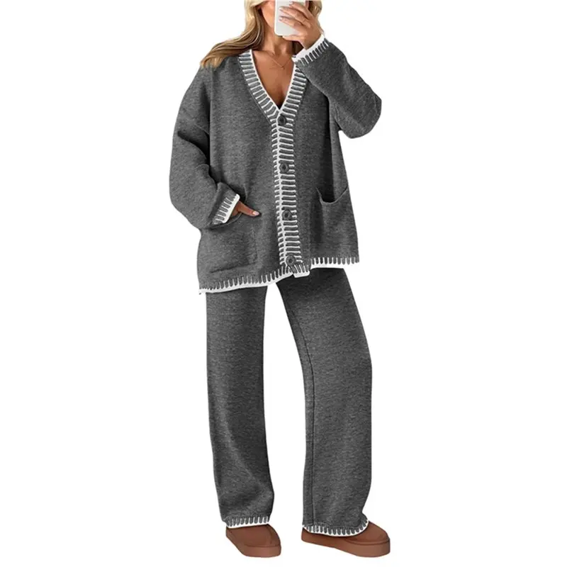 

ABRT-Women Fall Loungewear 2 Piece Outfits Cardigan Sweaters Track Suit Matching Winter Clothing