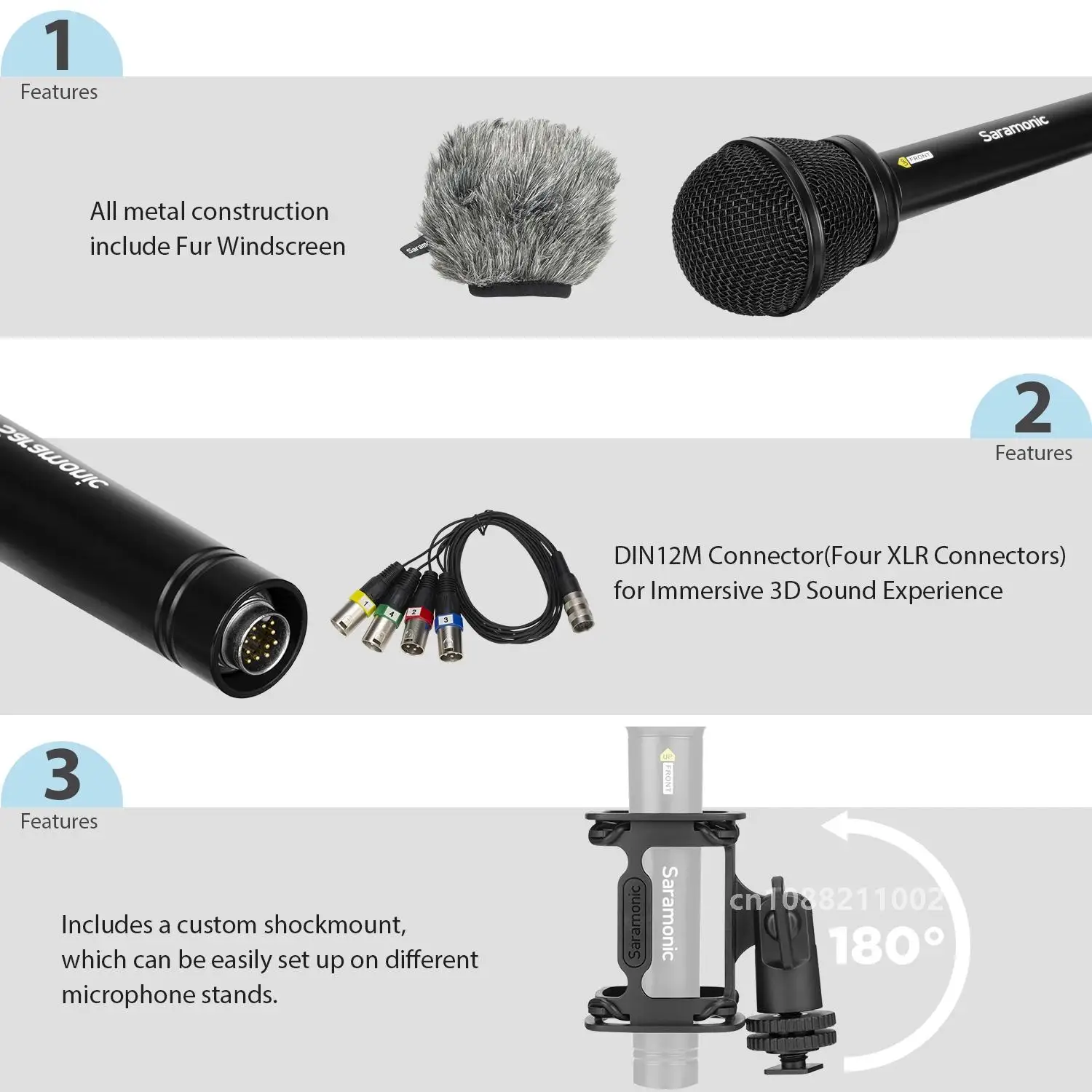 Saramonic SR-VRMIC Handheld Microphone Condenser 3D Cardioid Mic for VR Film Music Content Creation Music Recording Performance