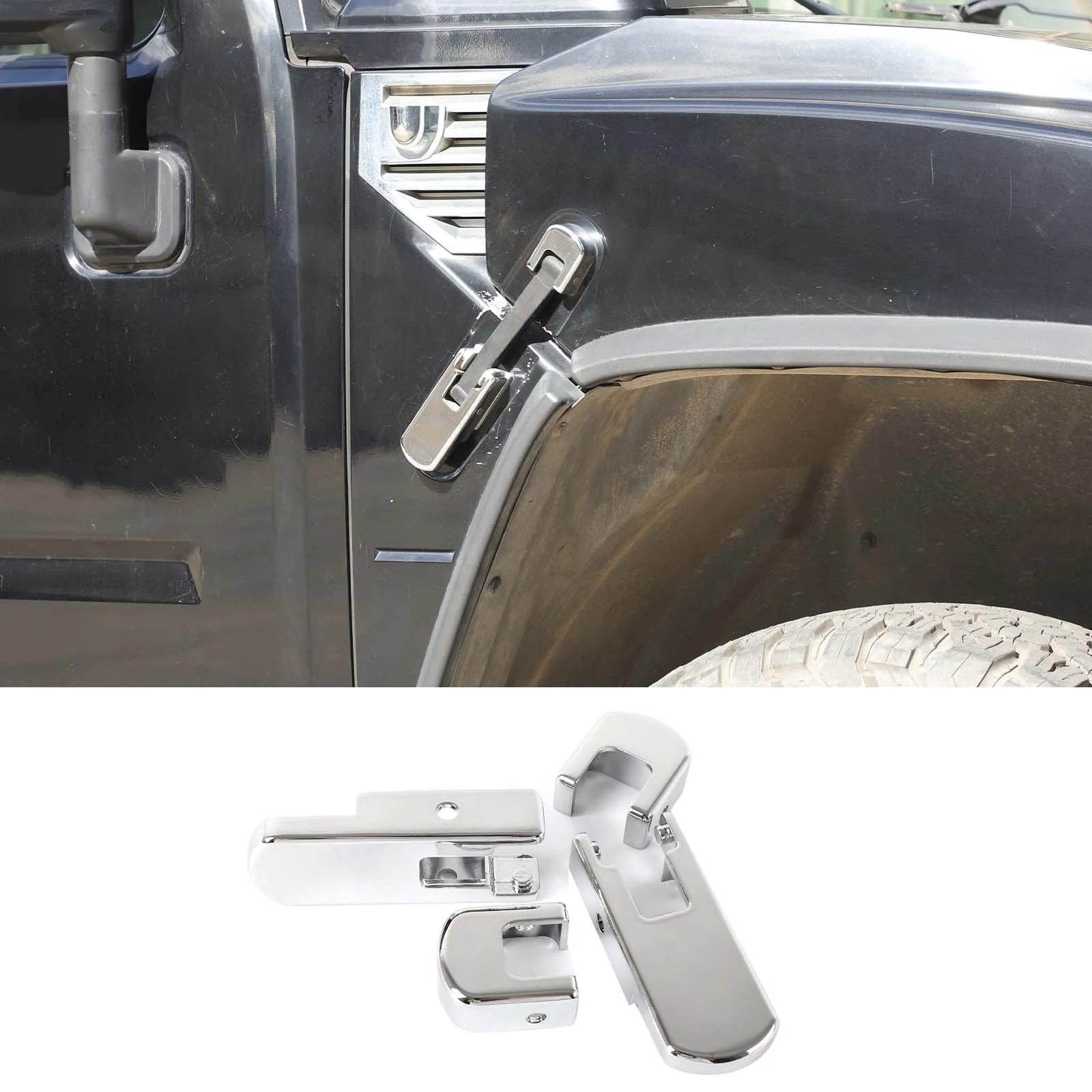 سبائك الألومنيوم الفضة ل هامر H2 2003-2009 غطاء السيارة الجانب المفصلي غطاء الكسوة ملصق اكسسوارات السيارات الخارجية (استبدال) #3