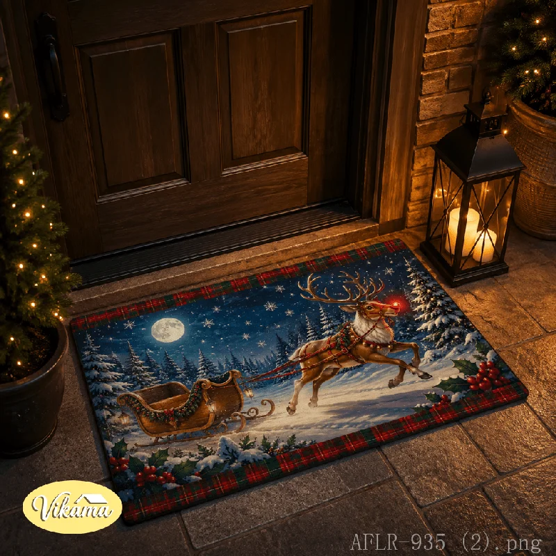 Santa Claus Gingerbread House Christmas Doormat, Sweet Candy Cane-Decorated Non-Slip Entryway Mat, Christmas Home Decor
