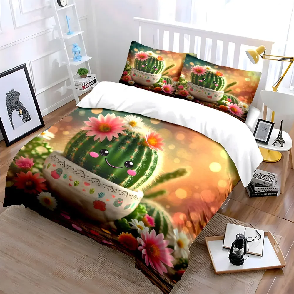 Cute Cactus Decorative Set Gardening Multiple sizes kid's and adults' bedroom Exquisite 3PC bedding set, gift