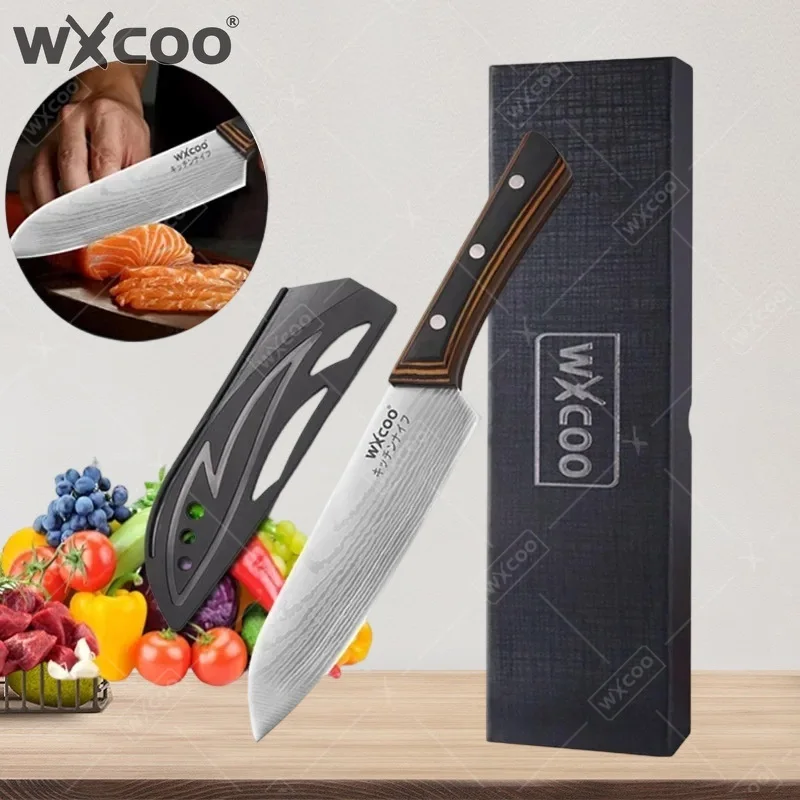WXCOO 7Inch Japanese Knife Professional Ergonomic Wood Handle Santoku Knives Ultra Kitchen Stainless Steel Kitchen