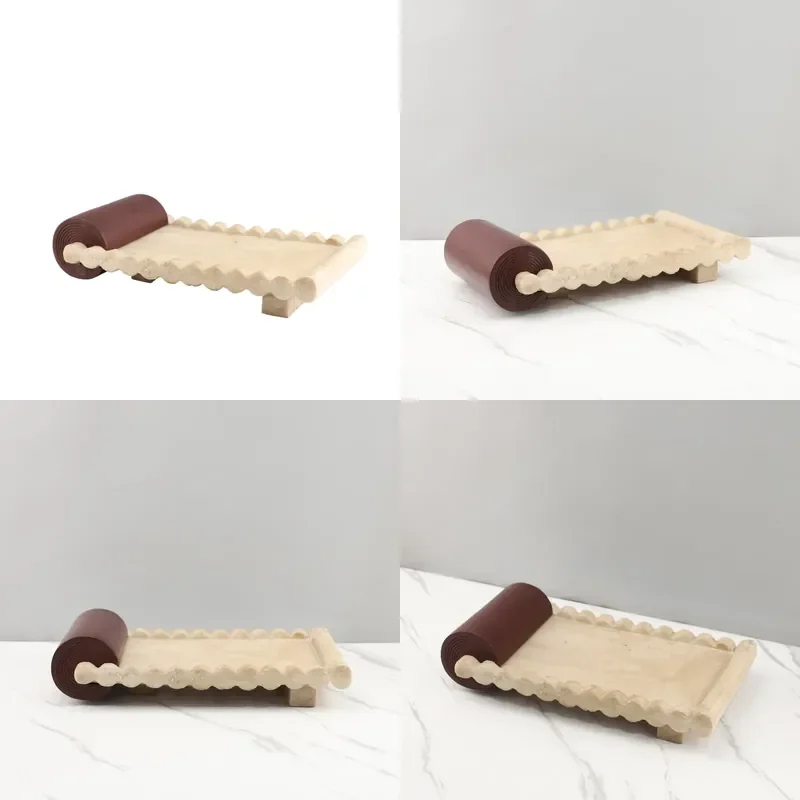 Retro Imitation Travertine Scroll Tray Wavy Lace Square Storage Tray for Model Room Reception Art Decoration Ornament