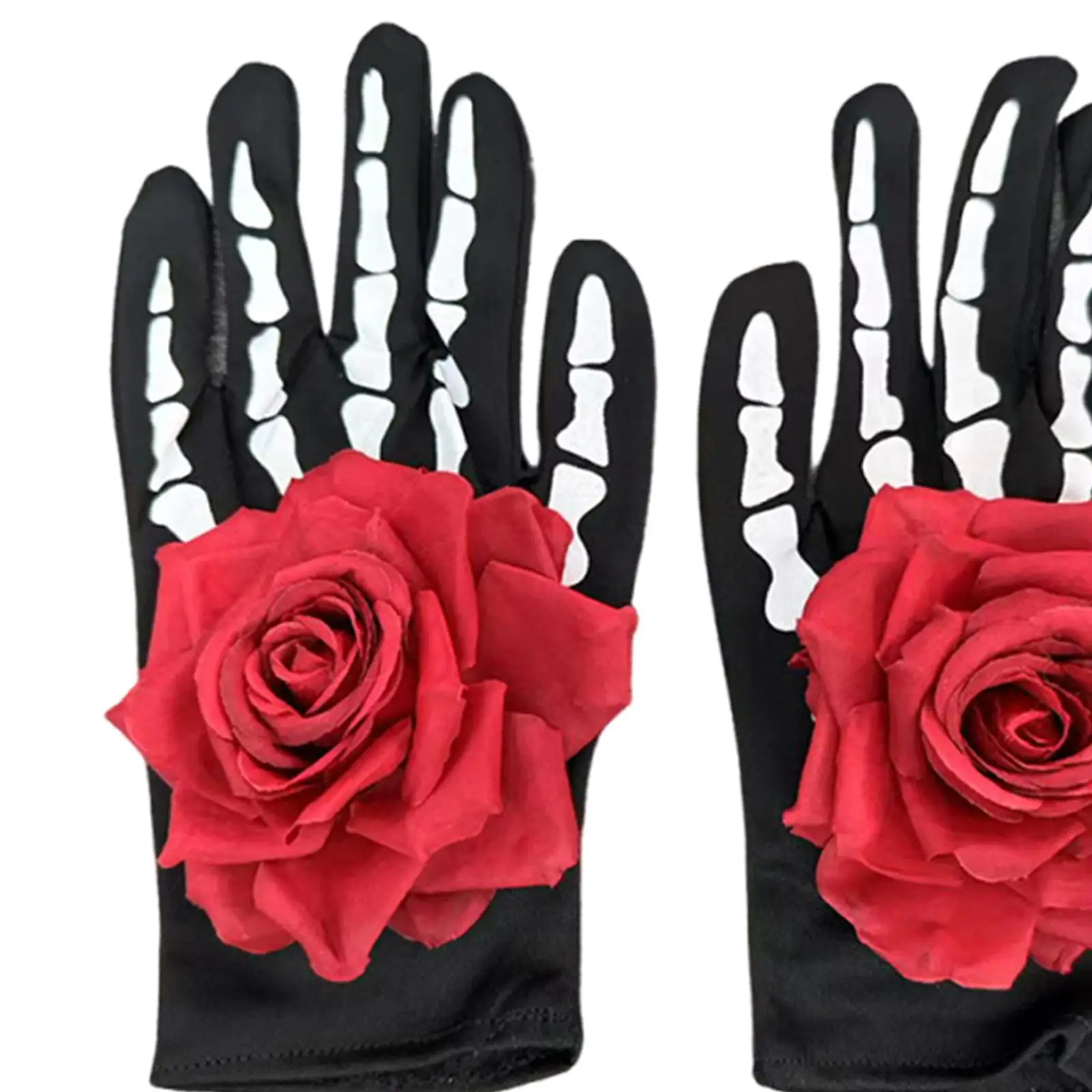 Gruselige Halloween-Handschuhe, lustiges Rollenspiel, Partyzubehör für Männer und Frauen, für Erwachsene, weiße bedruckte schwarze Handschuhe mit Skelettknochen